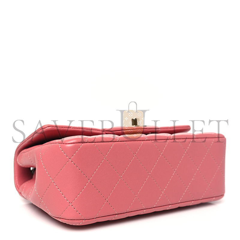 CHANEL LAMBSKIN QUILTED MINI RECTANGULAR FLAP PINK  A01116 (20*13*6cm) 